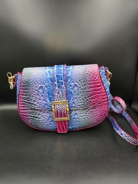 Croc-Embossed Gradient Crossbody Bag in Pink & Blue